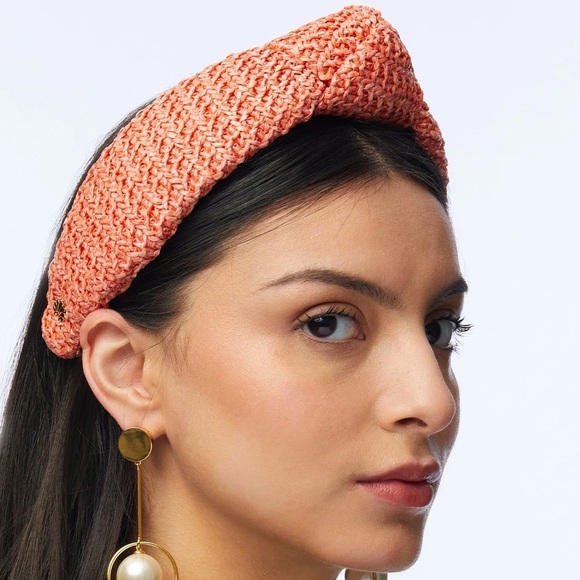 LELE SADOUGHI NWT AUTHENTIC WOVEN RAFFIA KNOTTED APRICOT COLOR HEADBAND - Picture 3 of 11